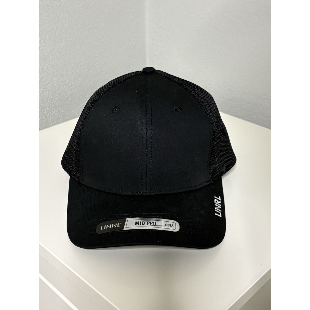 UNRL Legacy Hat Cap BLACK Athletic Fit Linen Cotton Blend Snapback EUC!